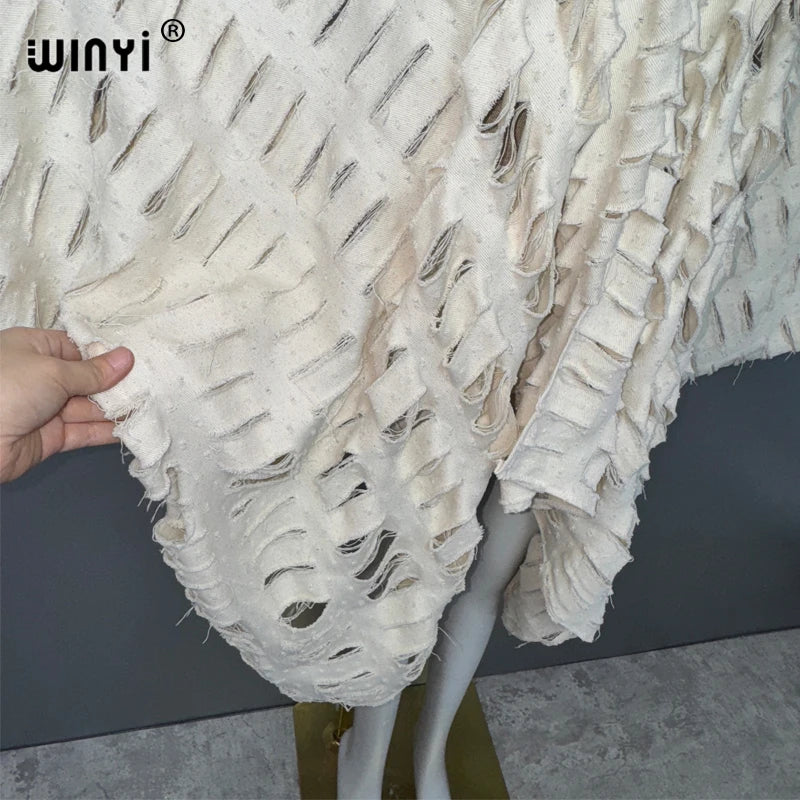 WINYI Original V Neck Denim Sexy Short Dress with Holes New Fashion Africa Womens Party Holiday Casual Maxi Beach Dress - Matrix Studios