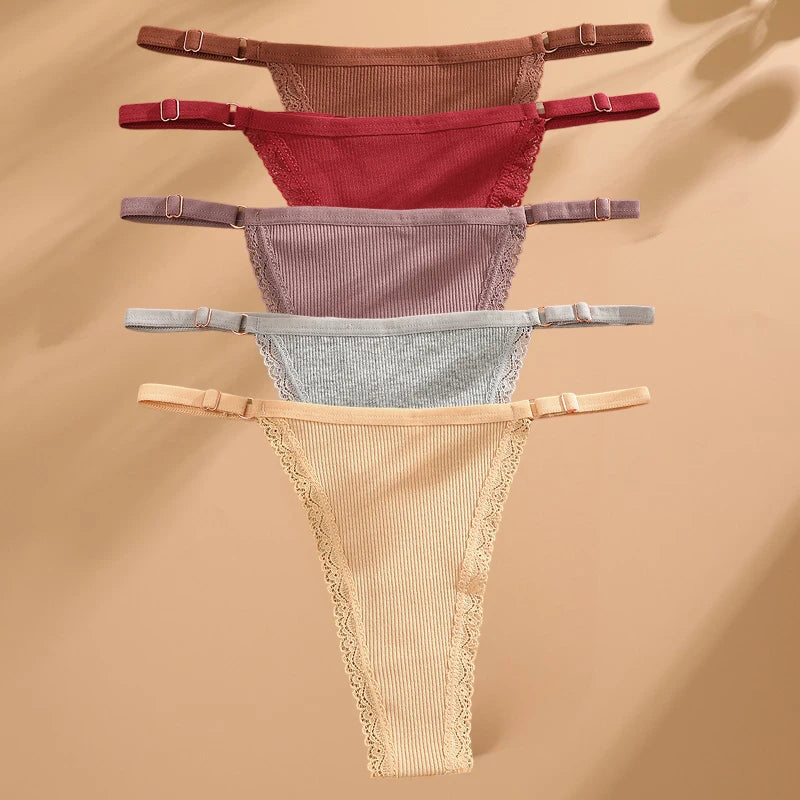 FINETOO 5PCS/Set Sexy G-string Panties Cotton Women's Underwear  Adjustable Waist Girl Female Pantys Bikini Lady Thongs Lingerie - Matrix Studios