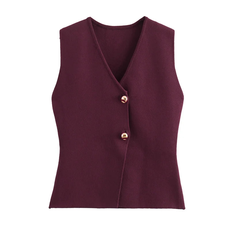MUJER Woman Knit Vest Top Cropped Sleeveless Vests for Women 2025 Button Summer Vest Top Women Waistcoat Knitted Short Tops - Matrix Studios