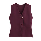 MUJER Woman Knit Vest Top Cropped Sleeveless Vests for Women 2025 Button Summer Vest Top Women Waistcoat Knitted Short Tops - Matrix Studios