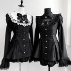 Y2k Aesthetic Lolita Style Bow Dress Shorts Set Japanese Women Gothic Lace Flare Sleeve Button Shirt Dress Punk Party Mini Dress - Matrix-studios.com