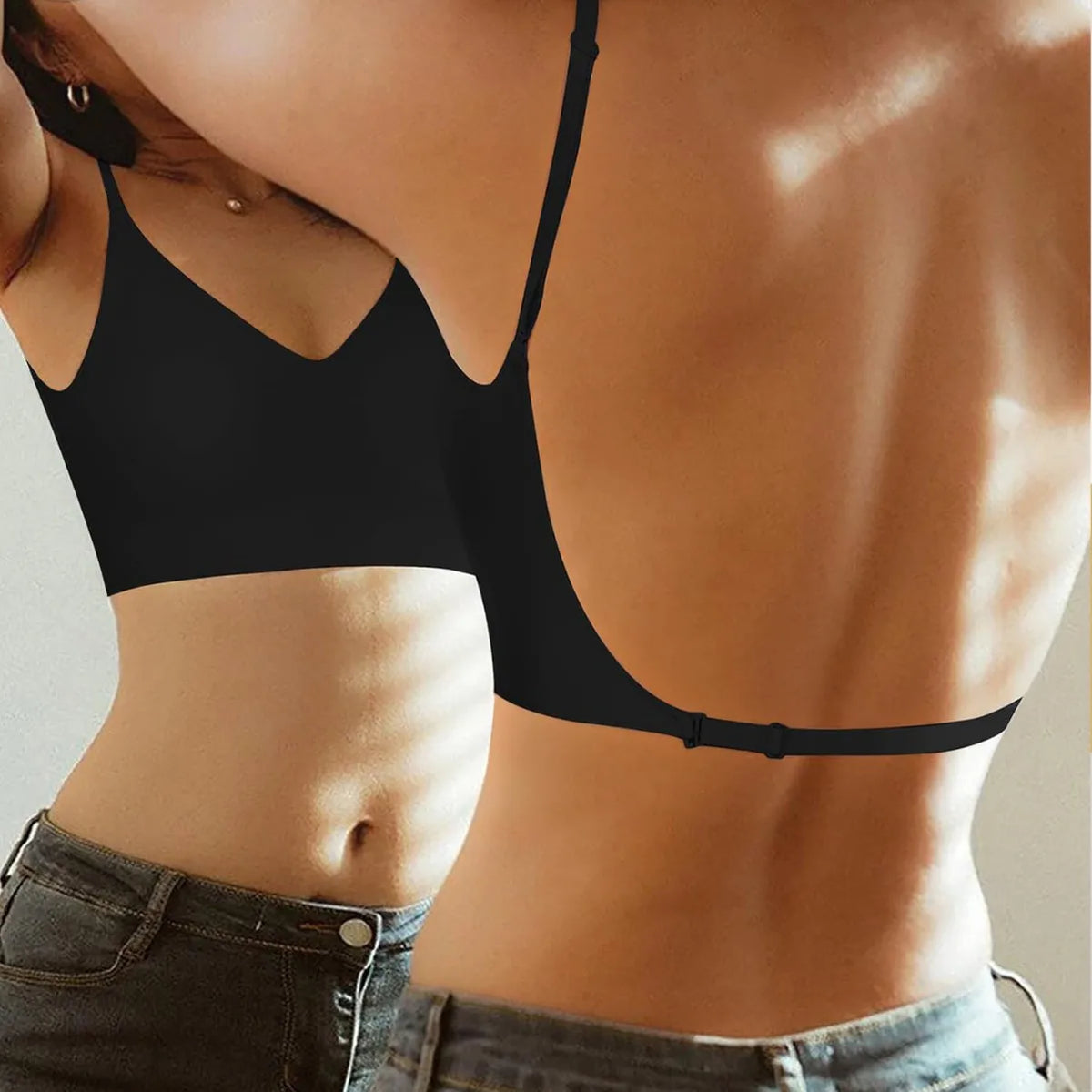 Women Invisible Bra Deep U Plunge Bras Backless Top for Dresses Sexy Lingerie with Transparent Strap Push Up Strapless Underwea - Matrix Studios