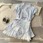 Summer Sweet Preppy Style 2 Piece Sets Women Y2k Kawaii Lolita Design Tops + High Waist Chic Skirt Female Princess Retro Outfits - Matrix-studios.com
