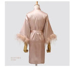 Women FEATHER Bride Bridesmaid Wedding Robe Satin Kimono Bathrobe Gown Nightwear Embroidery Letter Nightgown V-Neck Lingerie