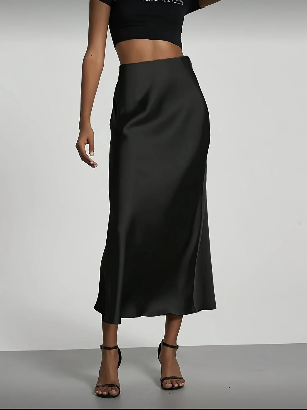 Women's Satin Midi Skirt, High‑waisted Slim Straight, Elegant Draping, Mature Versatile for Commute, Vacation & Parties - Matrix-studios.com