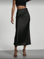 Women's Satin Midi Skirt, High‑waisted Slim Straight, Elegant Draping, Mature Versatile for Commute, Vacation & Parties - Matrix-studios.com