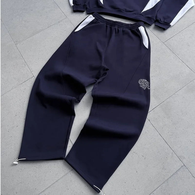 Autumn and winter new trendy men's and women's high street Japanese casual sports letter hooded sweatshirt and pants set