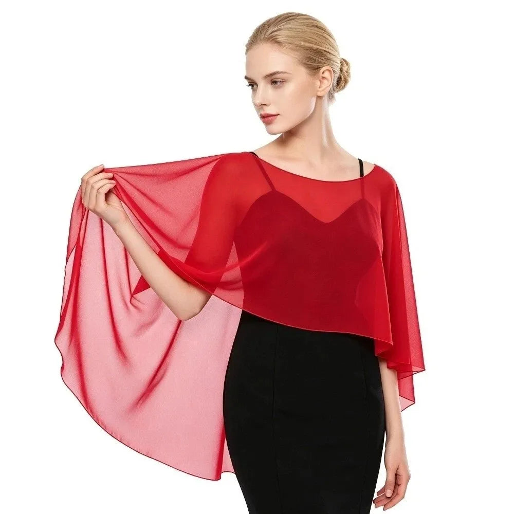 Solid Color Loose Fit Chiffon Cover Up Transparent Cloak Sheer Shawl Top Bohemian Elegant Chiffon Sunscreen Outerwear Party - Matrix Studios