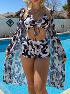 3 Pieces Sexy Print Bikini 2026 Women High Waist Swimsuit & Kimono Swimwear Female Lady Bathing Suit Swimming Summer Beachwear - Matrix-studios.com