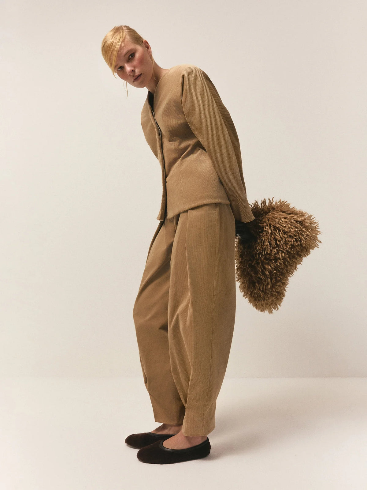 Laur V Neck Corduroy Two Piece Set Women Long Sleeve Jacket Split Tapered Pants Minimalist Autumn Office Daily Matching Suit - Matrix-studios.com
