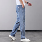Summer Thin Men's Jeans Lyocell Fabric Soft Breathable Straight Denim Pants Brand Man Elastic Ice Silk Casual Trousers Grey Blue - Matrix Studios