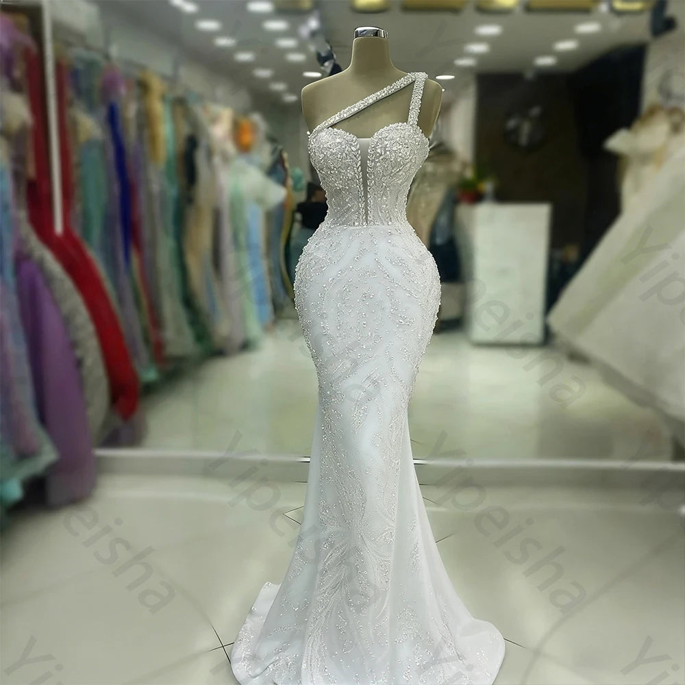 Customized Exquisite Evening Dresses Gorgeous Dazzling One Shoulder Backless Fishtail Gown Beading Long Dress Formal Party Gowns - Matrix-studios.com