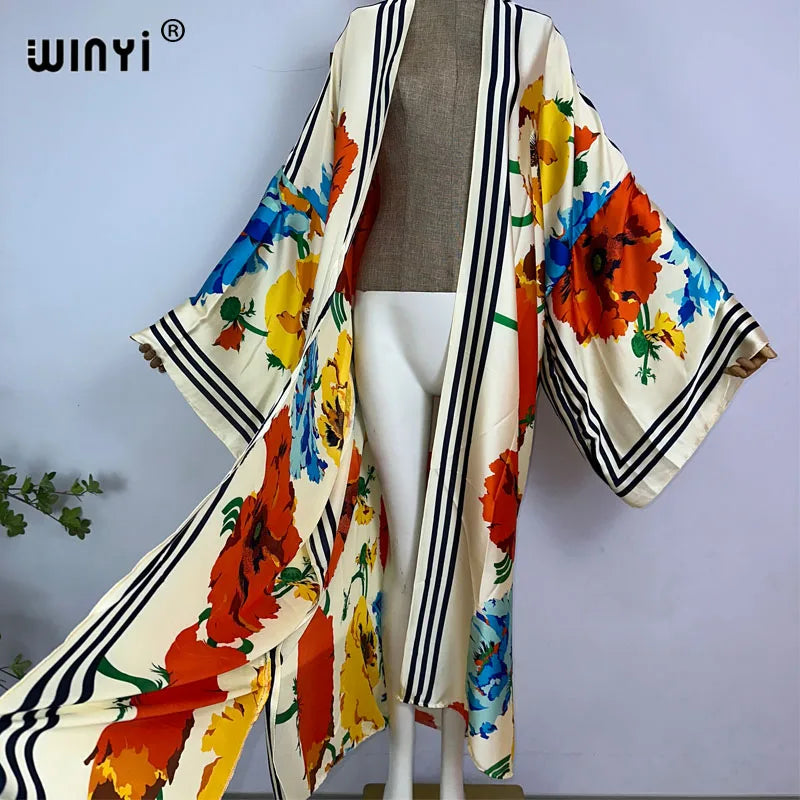 WINYI Kimono Summer New Print Boho Kaftans for Woman Cover-up Elegant Cardigan Sexy Holiday Maxi Beach Wear Swimsuit Party Dress - Matrix Studios