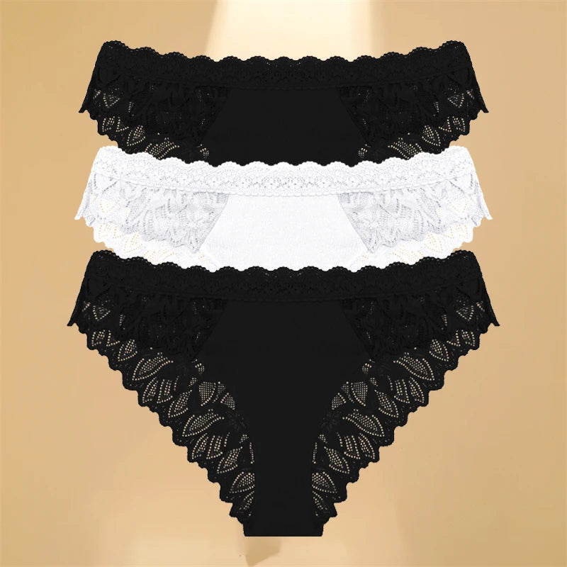 FINETOO 3Pcs Lace Hollow Out Underwear for Women Sexy Low-Waist Floral Briefs Female Invisible Breathable Lingerie Soft Intimate - Matrix Studios