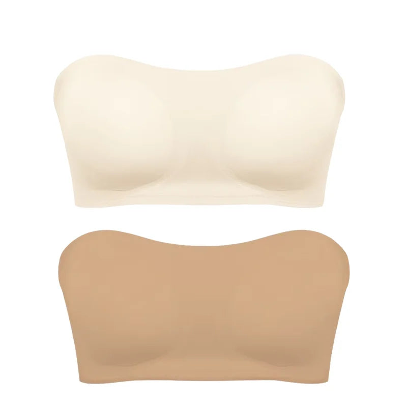 Women's Sexy Strapless Push Up Bra Removable Padded Seamless Ice Silk Top Women Invisible Beauty Back Anti-slip Off-shoulder Bra - Matrix Studios