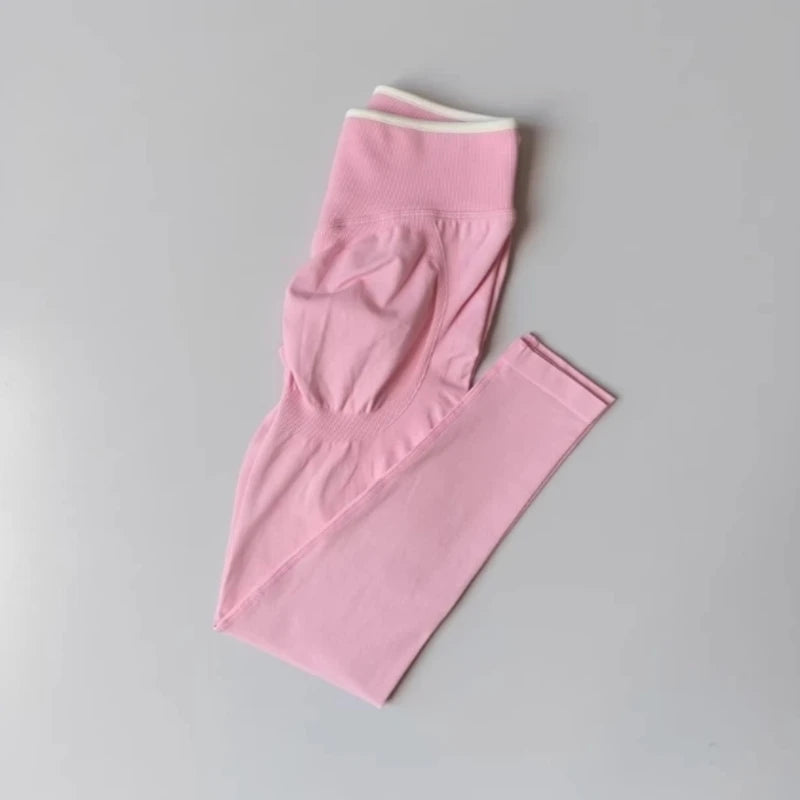 Women's Seamless Gym Solid Color Sports Pants White Edge Waist Tight High Waist Hip Lifting Yoga Pants Running Exercise Pants - Matrix-studios.com