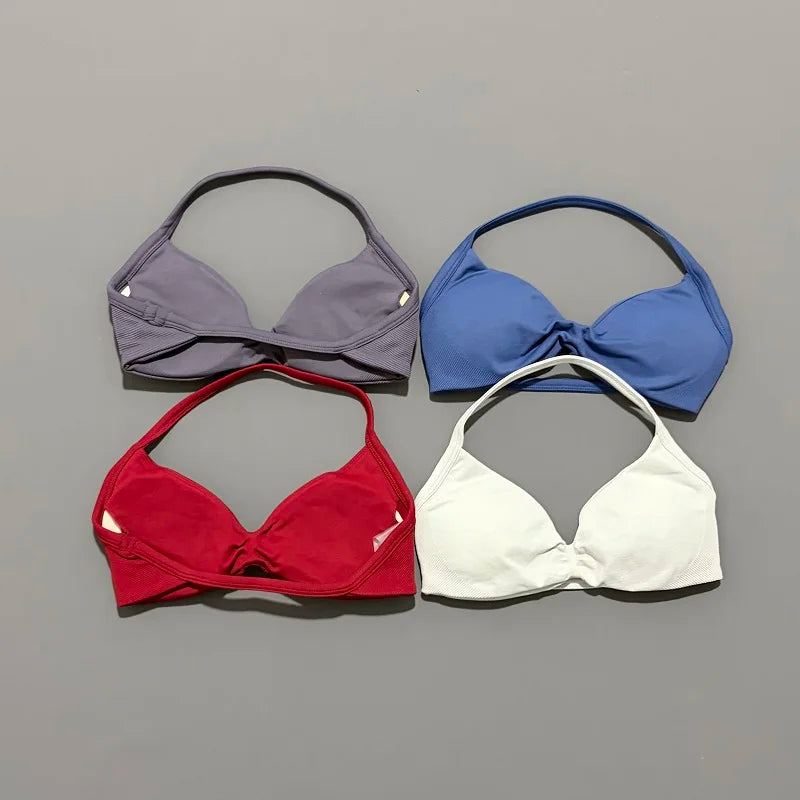 HISTELLO Sports Bra Push Up Strappy Sexy Open Back Gym Crop Top Removable Cups Women Workout Clothing Gym Top Halter Sport Bra - Matrix Studios