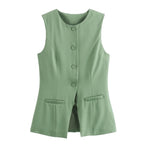 MUJER 2025 White Sleeveless Vest Women Button Summer Vests for Women Jacket Pink Vest Top Women Streetwear Women's Tailored Vest - Matrix Studios