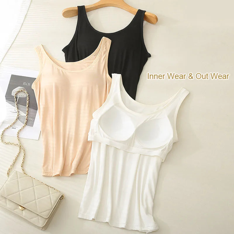 For 37-82kg Soft Modal Plus Size Tank Tops With Fixed Chest Pad For Women Integrated Wear-Free Underwear - Matrix-studios.com