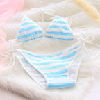 2PCS Women Bra Panties Set Sexy Lingeries Cotton Seamless Kawaii Bikini Lace-up Strap Blue White Striped Suit Female Underwear - Matrix-studios.com