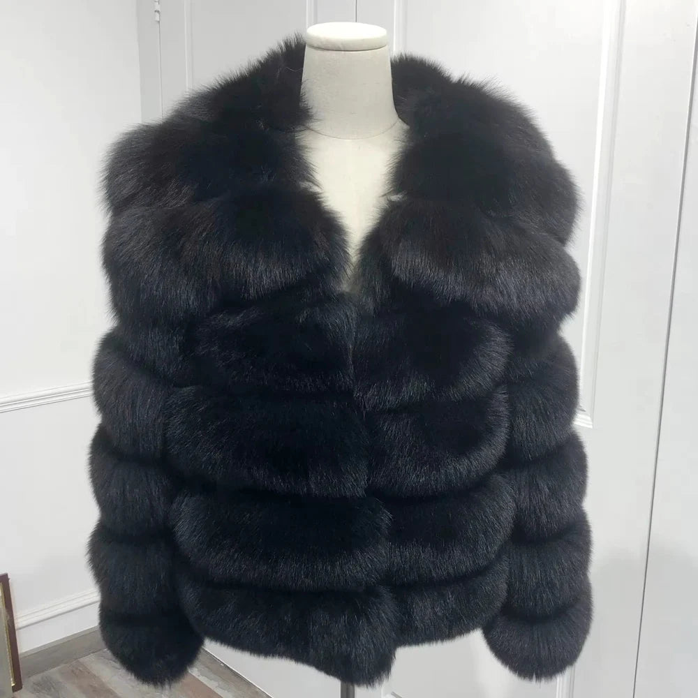 QUEENTINA Winter New Women's Real Fox Fur Coat With Collar Especially Overcoat Leather Female Natural Plus Size 2023 Luxury - Matrix Studios