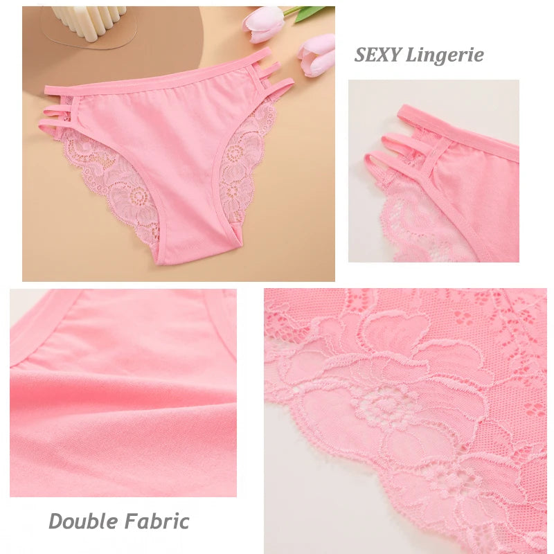 3PC/Set Women's Sexy Floral Lace Panties Low Rise Hollow Out Briefs Transparent Underwear Female Elastic Straps Soft Lingerie - Matrix Studios