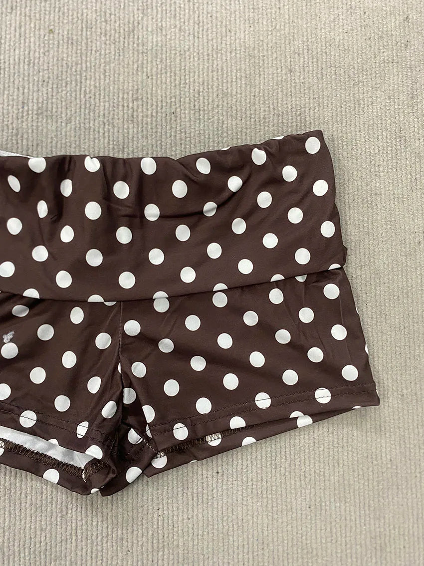 Coquette Retro Brown Polka Dot Tankini For Women Halter String Tie Back Bikini Top Matching Fold Waist Short Beach Swimwear Sets - Matrix-studios.com