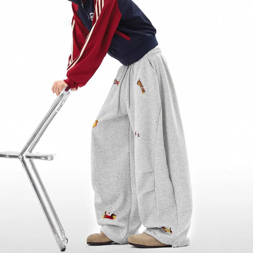 Embroidery Sausage Dog Sweatpants Loose Casual Joggers Wide Leg Couple Streetwear Fun Fashion Comfortable Pants Baggy Sweatpants - Matrix-studios.com