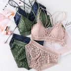 Women Lace Bra And Briefs Set Backless Bralette Solid Color Underwear Wireless Lace Bra Top Sexy Lingerie Set Female Intimates - Matrix-studios.com