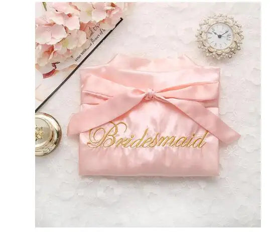 Bride Bridesmaid Wedding Robe Embroidery Kimono Bathrobe Gown Nightgown Casual Satin Short Women Sexy Nightwear Sleepwear - Matrix-studios.com