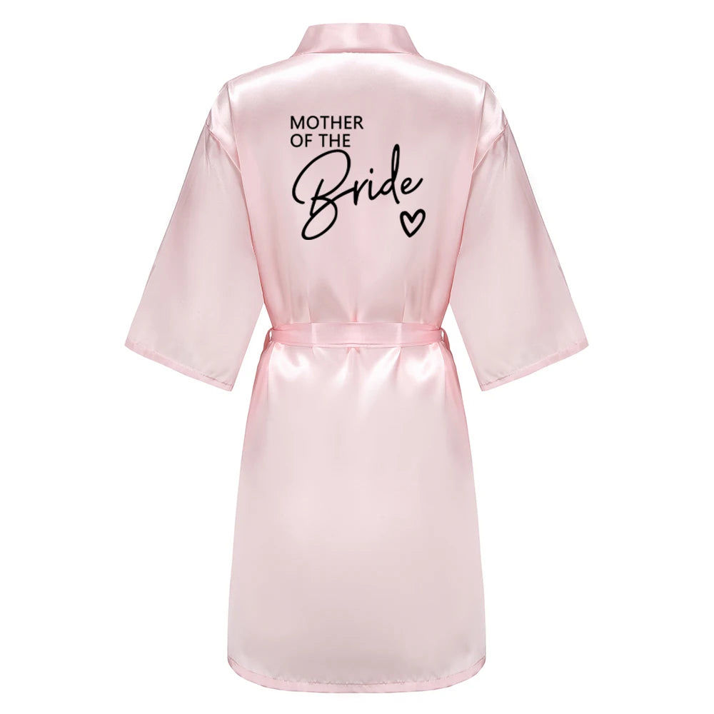 Wedding Party Team Bride Robe With Black Letters Kimono Satin Pajamas Bridesmaid Bathrobe SP003 - Matrix-studios.com