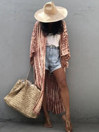 Bohemian Printed Bikini Cover-ups Elegant Self Belted Kimono Dress Tunic Women Plus Size Beach Wear Swim Suit Cover Up Q1228 - Matrix Studios
