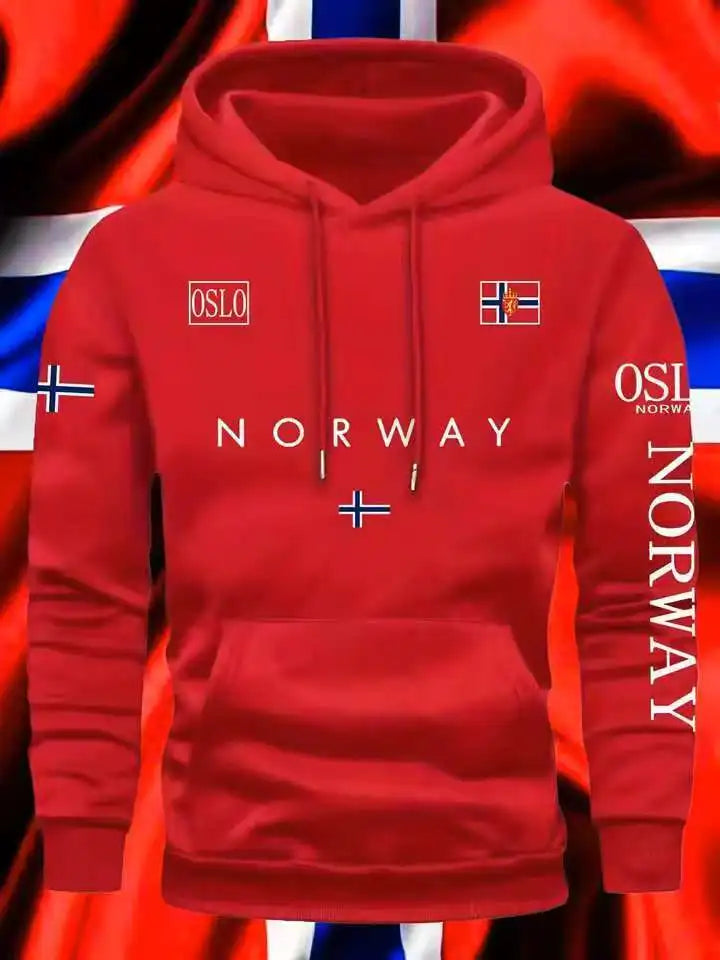 NORWAY printing Autumn winter models Men's Fleece windproof Warm Cotton Oversized Hoodie Outdoor Commuter Men's High Elastic top - Matrix Studios
