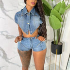Two Piece Sets Women Denim Outfits Shorts Top Single Breasted Stretch Matching Sets 2025 Y2k Streetwear Sexy Short Pants Suit - Matrix-studios.com