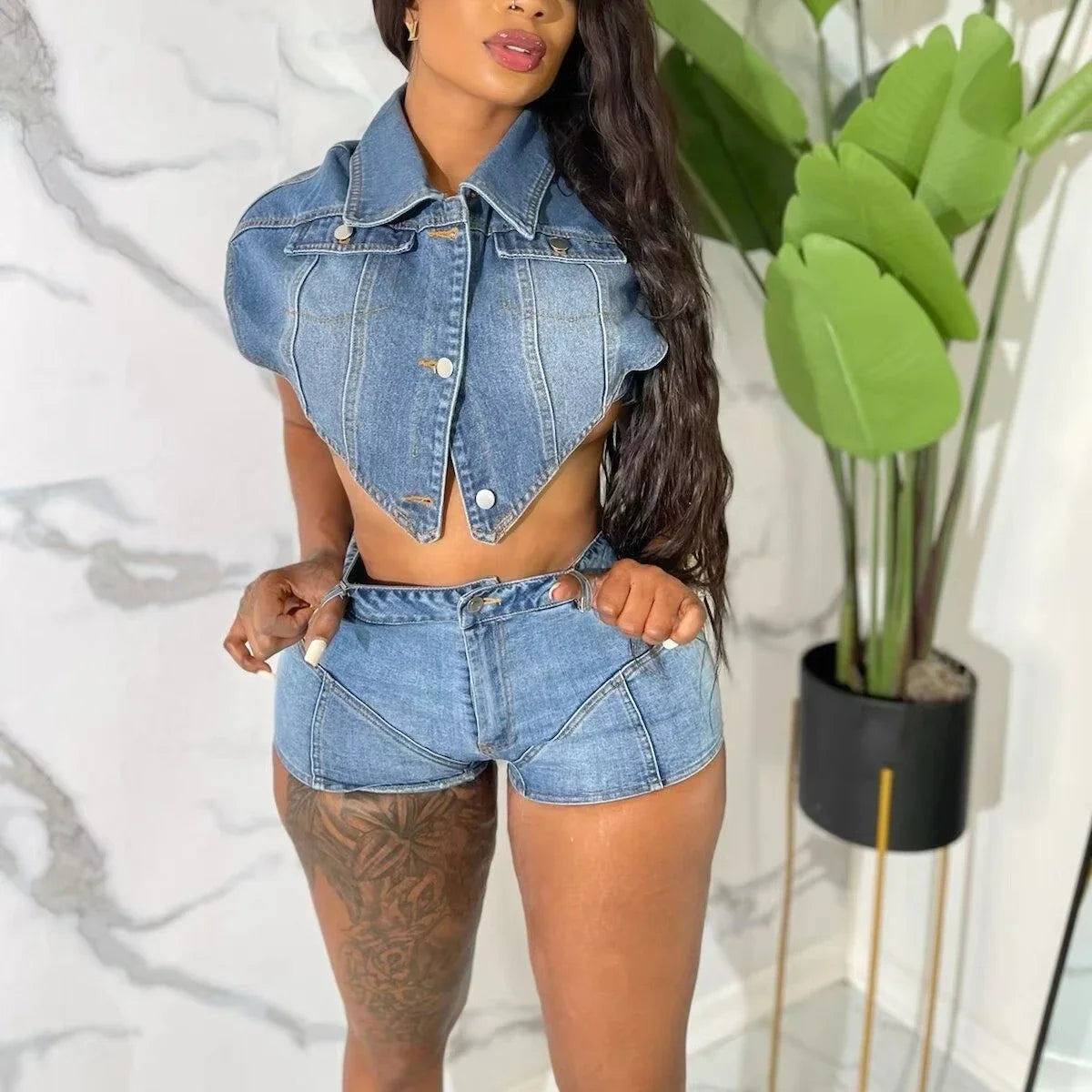 Two Piece Sets Women Denim Outfits Shorts Top Single Breasted Stretch Matching Sets 2025 Y2k Streetwear Sexy Short Pants Suit - Matrix-studios.com