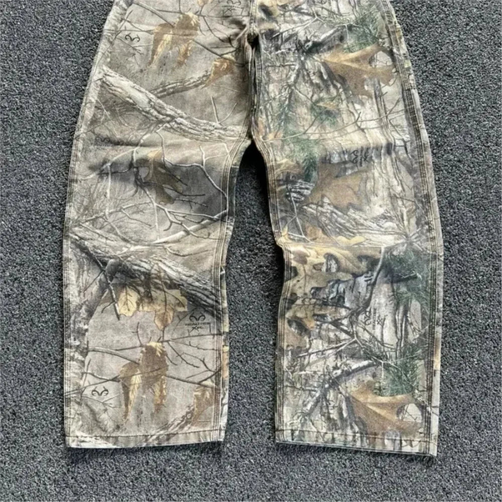 Men's Branch Camouflage Jeans American Style Old Washed Wide Leg Retro Loose Fashion Trend Street Straight Jeans Camo Pants Y2K - Matrix Studios