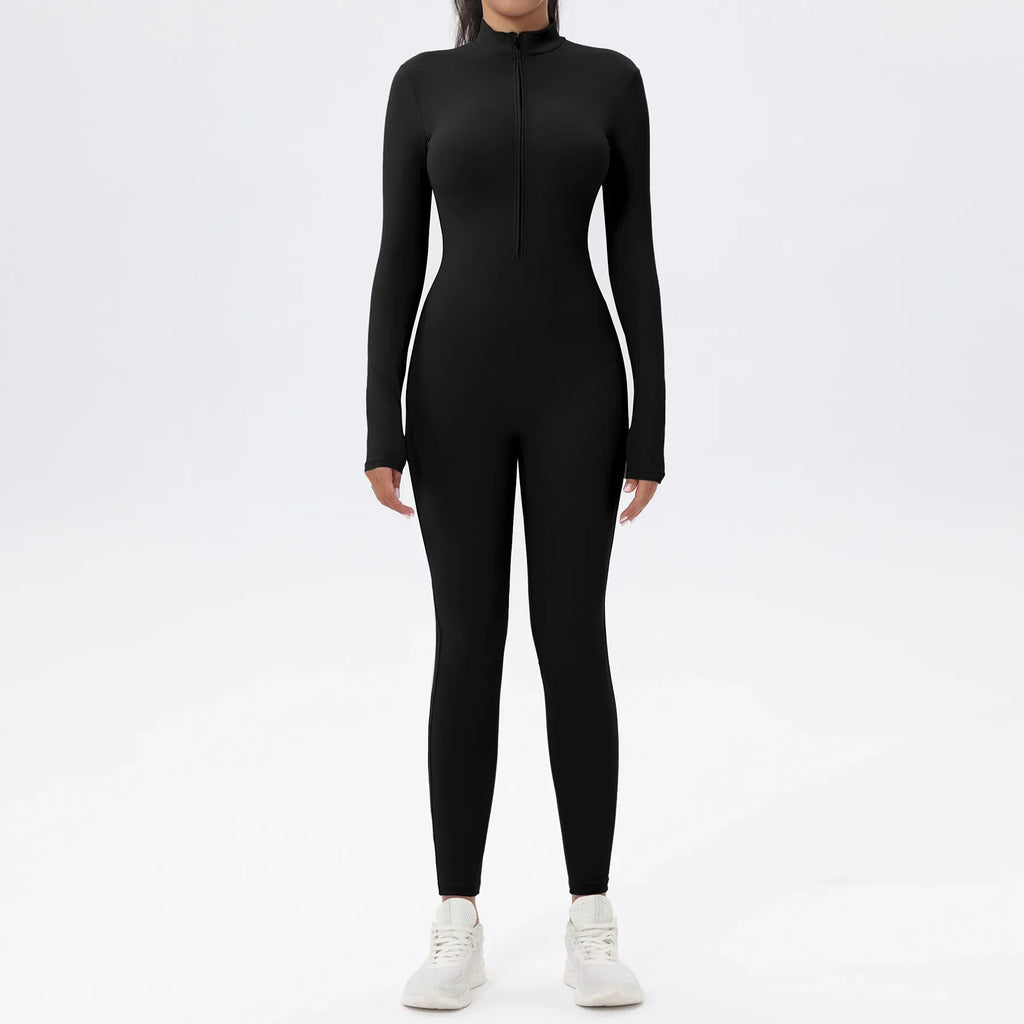 European and American popular zippered long-sleeved trouser jumpsuit slim fit hip-lifting sportswear yoga wear - Matrix Studios
