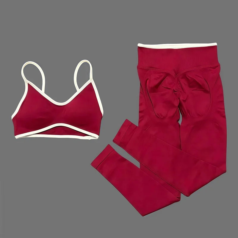 2Pcs HISTELLO Women's Seamless Yoga Fitness Set Ignite Sculpt Scrunch Leggings Strappy Halter Bra Gym Sports Fitness Outfit - Matrix-studios.com