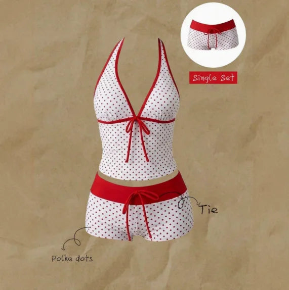 Kawaii Pink Dot Bikini Shorts Bowknot Halter Backless Swimsuit Deep V Swimwear Women's Bikinis and Tankinis Vacation Outfit Sets - Matrix-studios.com