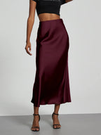 21 Colors New 2026 Women's Elegant High Waist Satin Long Skirts Female Summer Solid Color Faldas - Matrix-studios.com