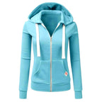 2024 Autumn/Winter New Women's Personalized Fashion Sports Hoodie Long Sleeve Drawstring Pocket Zipper Coat Woolen Sweater Top - Matrix Studios