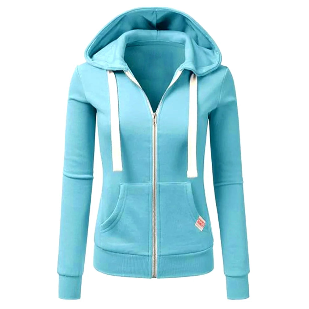 2024 Autumn/Winter New Women's Personalized Fashion Sports Hoodie Long Sleeve Drawstring Pocket Zipper Coat Woolen Sweater Top - Matrix Studios