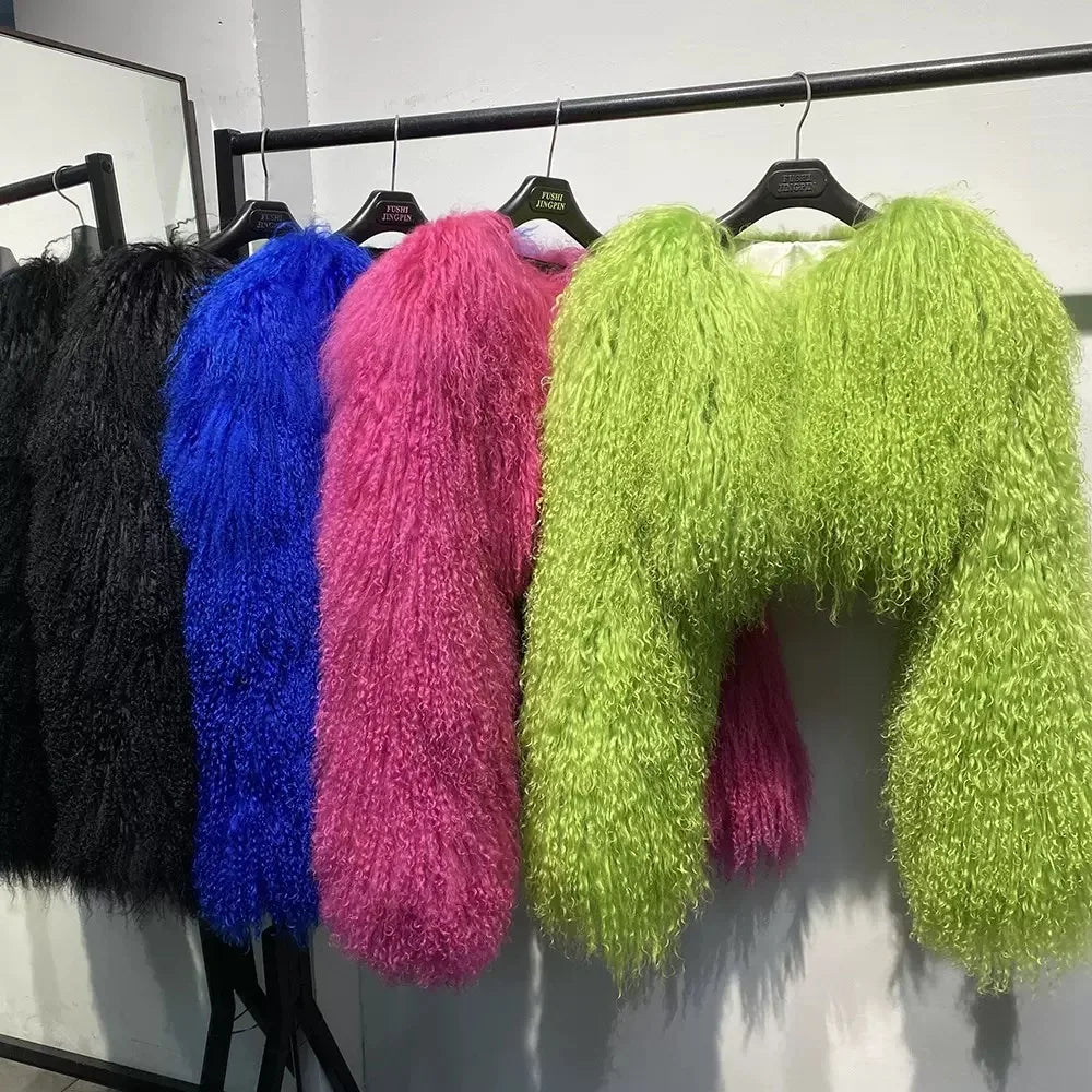 Short Genuine Fur Coat Mongolia Sheep Fur Long Sleeves Women's Warm Jacket - Matrix Studios