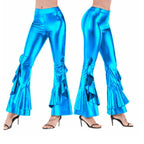 Women Shiny Flare Trousers Metallic Bell Bottoms Ruffle Wide Leg Pants Retro 70s Retro Disco Costume Stage Prom Club Trouser