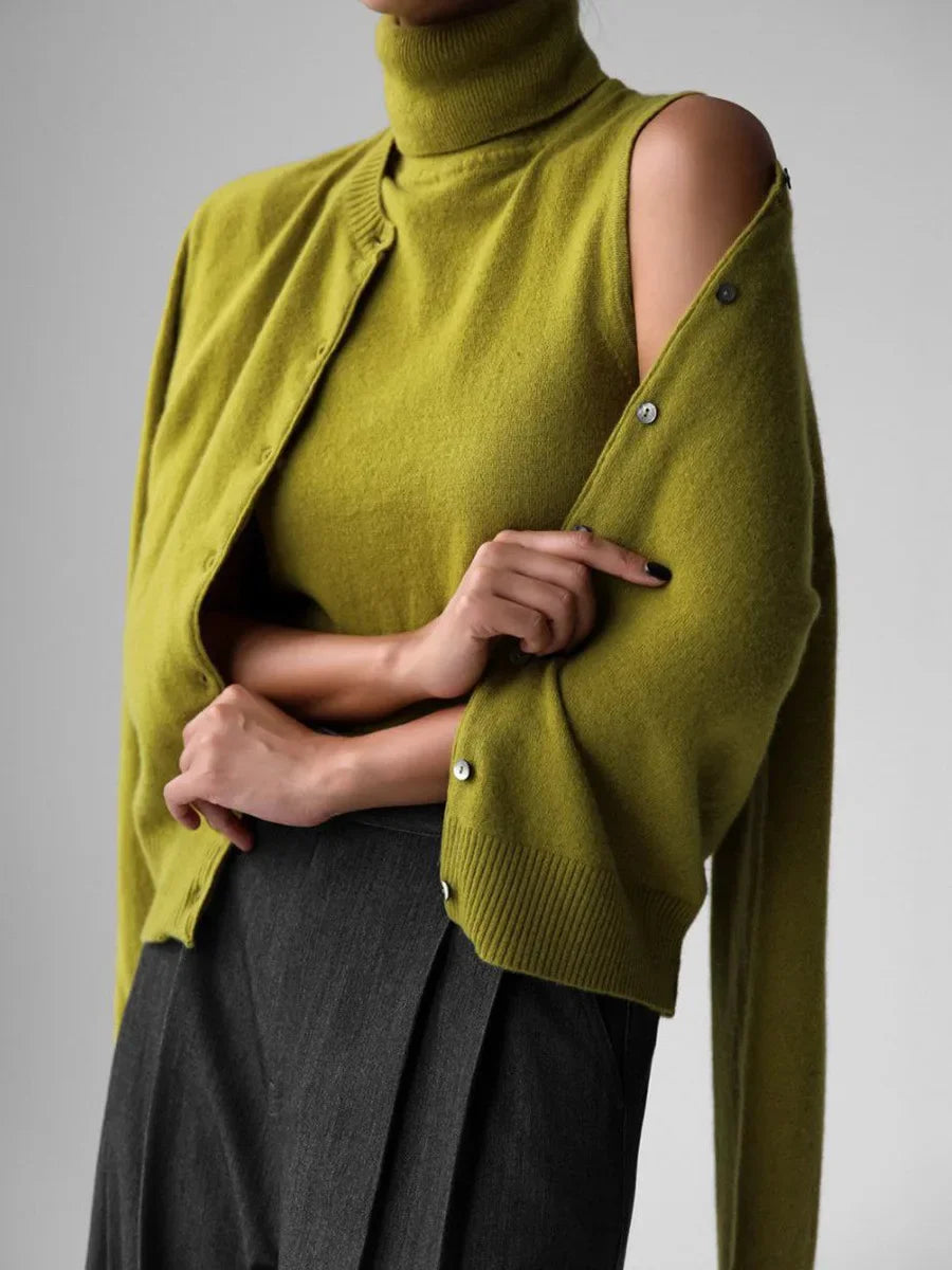 Blubelle Women's New Autumn Turtleneck Sleeveless Tank Top Soft Knit Button Up Cardigan Sweater Fashion Sets - Matrix Studios