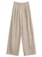 CHIC VEN Women Pants New High Waisted Pleated Casual Soft Wide Leg Pant Female Thicken Trousers Sport Solid Plush Winter 2024