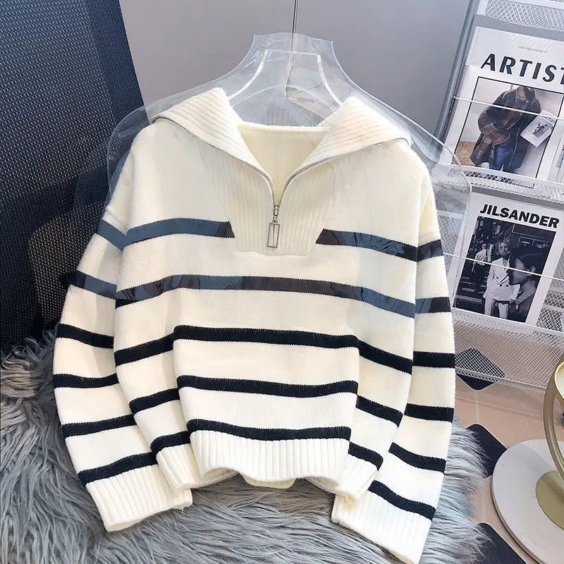 Sweater pullover women Spring and Autumn underwear New zipper stripe underlay short style popular premium sweater female - Matrix Studios