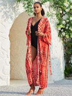 Long Kimono Swimsuit Cover up for Women Stylish Tie Dye Open Front Beach Outfits Bathing Suit - Matrix Studios