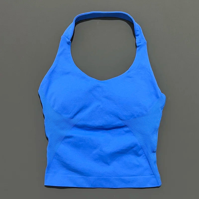 HISTELLO Sports Halter Top Seamless Longline Strappy Gym Tank Top Women Yoga Clothing Workout Fitness Sportswear Pilates Vest - Matrix-studios.com