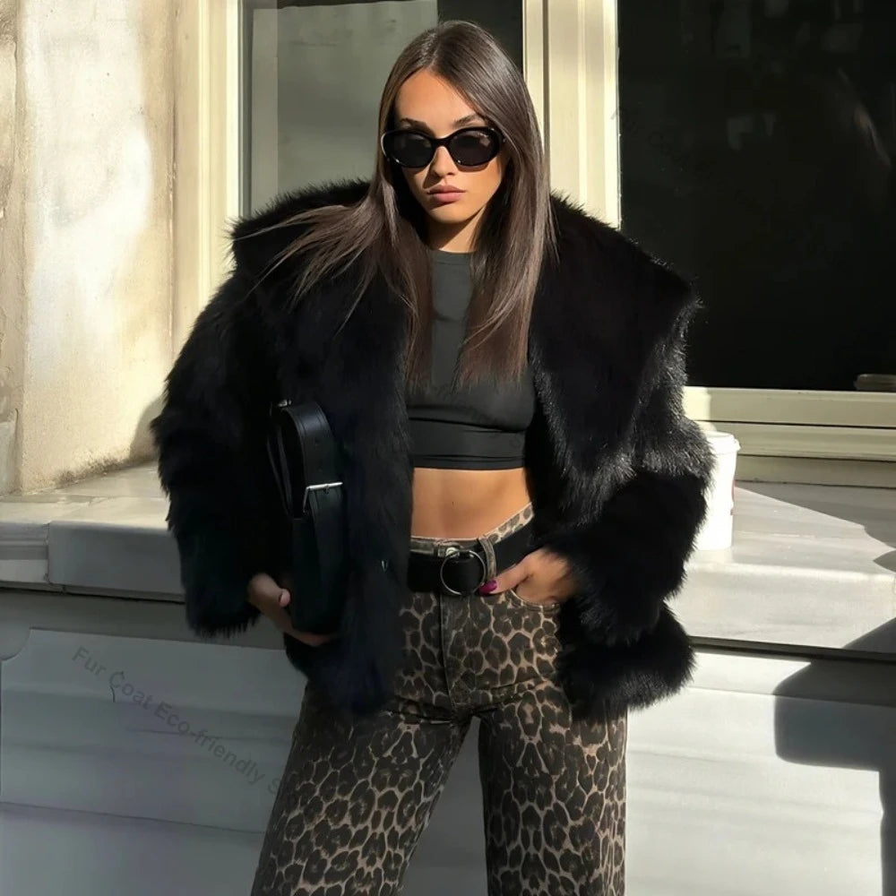 Womens Faux Fur Coat Cropped Soft Plush Artificial Short Fur Coat Holiday Party Elegant Winter Fashion Outerwear Coats for Women - Matrix Studios